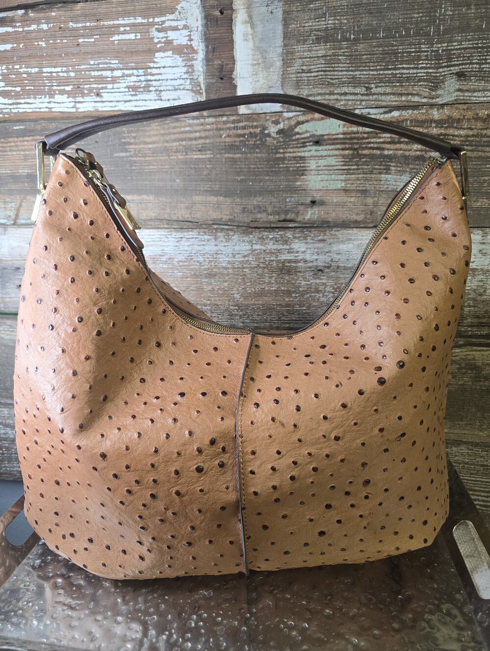 G.I.L.I. Ostrich Embossed Leather Hobo Bag With Tassel, Like New - Picture 4 of 11